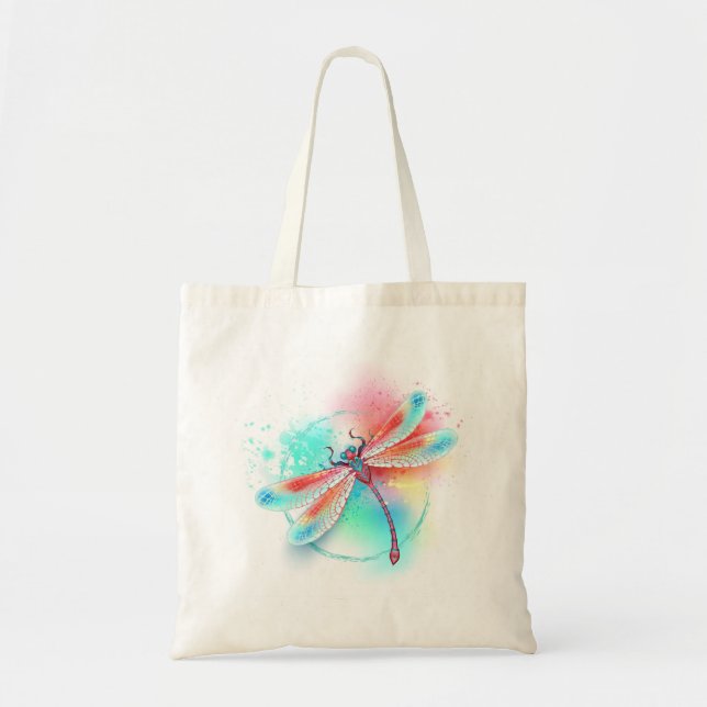 Tote Bag Dragonfly rouge sur l'arrière - plan aquarelle (Devant)