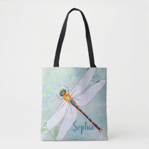 Tote Bag Dragonfly vintage sur un Arrière - plan floral d