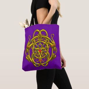 Tote Bag DRAGONS TWIN Gold Noeuds celtiques, Pierres en vio