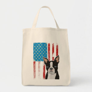 Tote Bag Drapeau américain - Chien patriotique Boston Terri