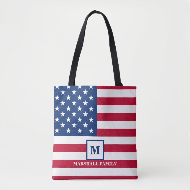 Tote Bag Drapeau américain Customisé Monogramme 4 juillet (Devant)