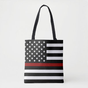 Tote Bag Drapeau américain de la ligne rouge mince