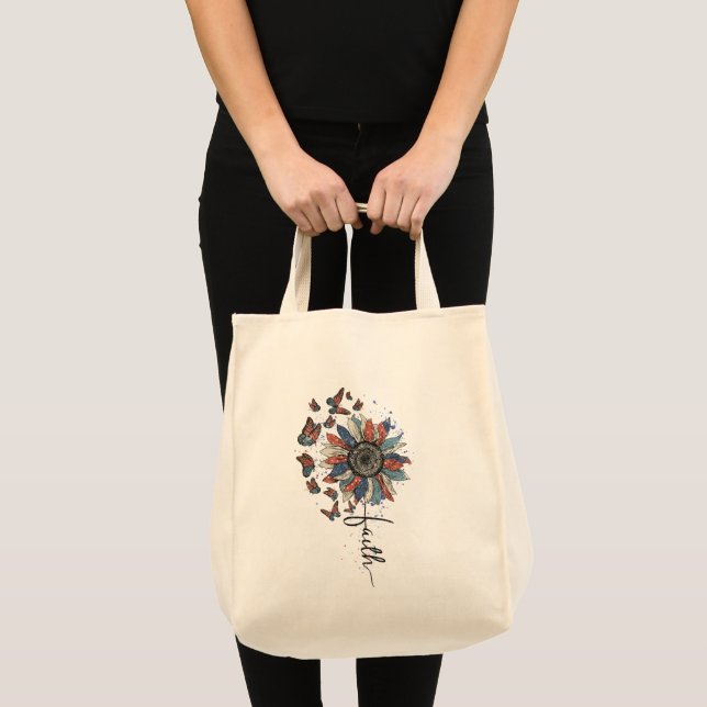 Tote Bag Drapeau américain de tournesol et papillon (Devant (produit))