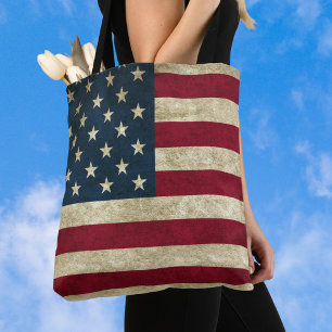 Tote Bag Drapeau américain patriotique vintage, Quatre juil