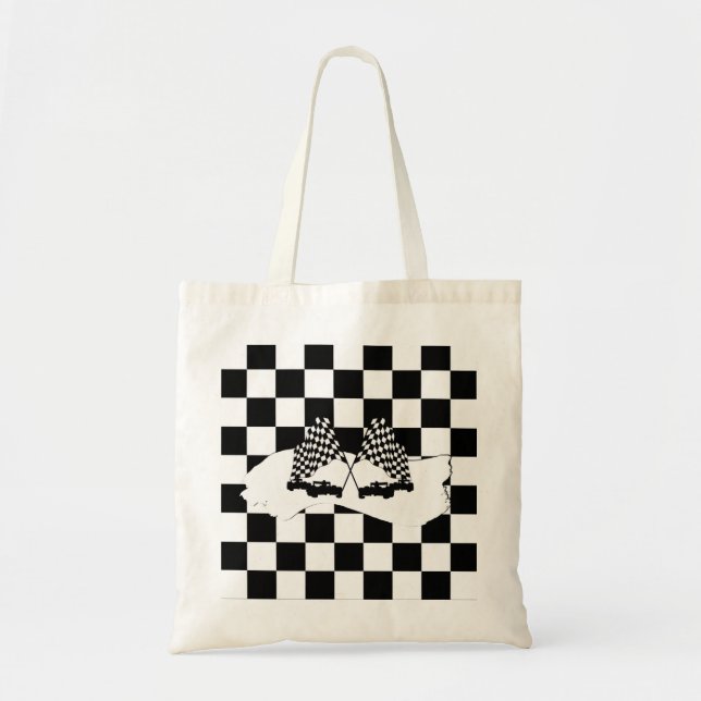 Tote Bag Drapeau Checker et voitures de course (Devant)