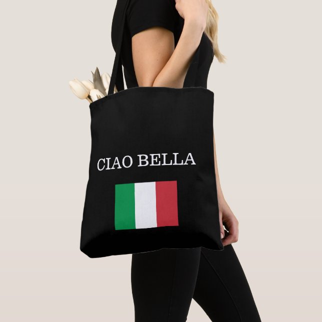 Tote Bag Drapeau CIAO BELLA Italie noire (De près)