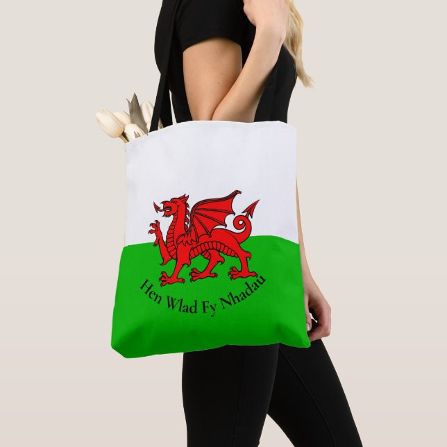 Tote Bag Drapeau de dragon gallois, pour la Saint David's D (De près)