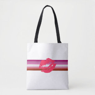 Tote Bag Drapeau de fierté lesbienne au rouge à lèvres