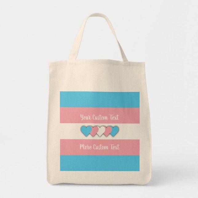Tote Bag Drapeau de fierté transgenre avec texte (Devant)