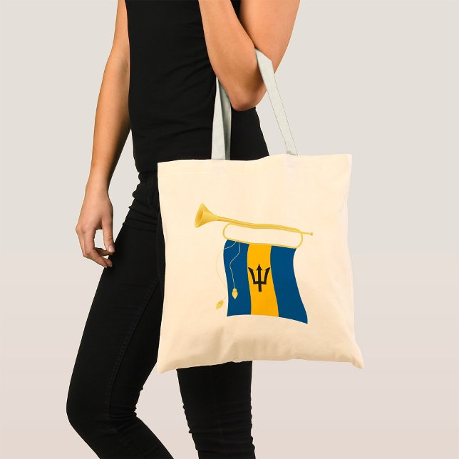 Tote Bag Drapeau de la Barbade avec Bugle Patriotique Caraï (Créateur téléchargé)