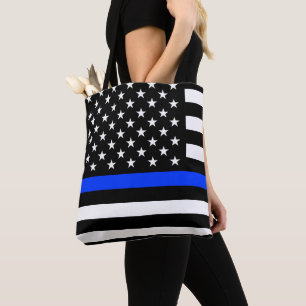 Tote Bag Drapeau de police de la Ligne Bleue Mince