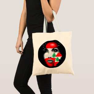 Tote Bag Drapeau et carte du Liban sur le visage de la fill