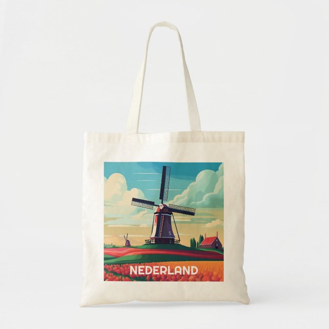 Tote Bag Drapeau hollandais du moulin à vent Tulip Pays-Bas (Devant)