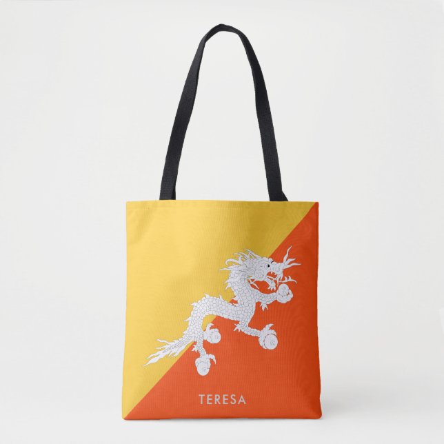 Tote Bag Drapeau national du Bhoutan avec votre nom (Devant)
