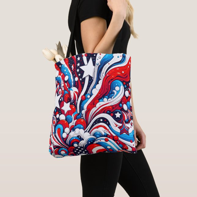 Tote Bag Drapeau Patriotique rouge blanc et bleu Abstrait a (De près)