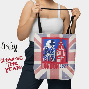 Tote Bag Drapeau Royaume-Uni Londres Ville Année Rouge Bleu