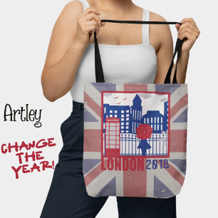 Tote Bag Drapeau Royaume-Uni Rouge Bleu Londres Scène Année