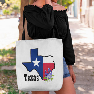 Tote Bag Drapeau texan et bleu fleur avec nom personnalisé
