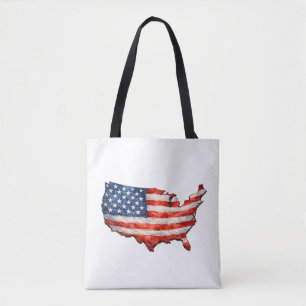 Tote Bag Drapeau USA Carte - J'aime mon pays Patriotique