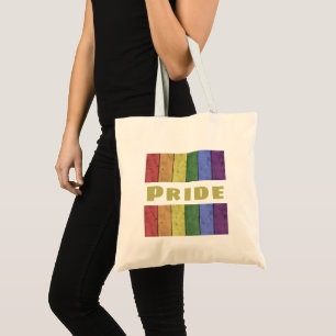Tote Bag drapeau vintage LGBT en noir avec le texte Pride