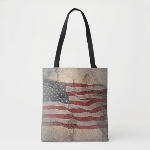 Tote Bag Drapeau vintage Patriotique USA sur mur de pierre