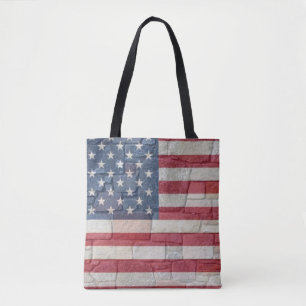 Tote Bag Drapeau vintage Patriotique USA sur mur de pierre