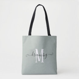 Tote Bag Dream Big Motivational Monogramme initial Sage ver