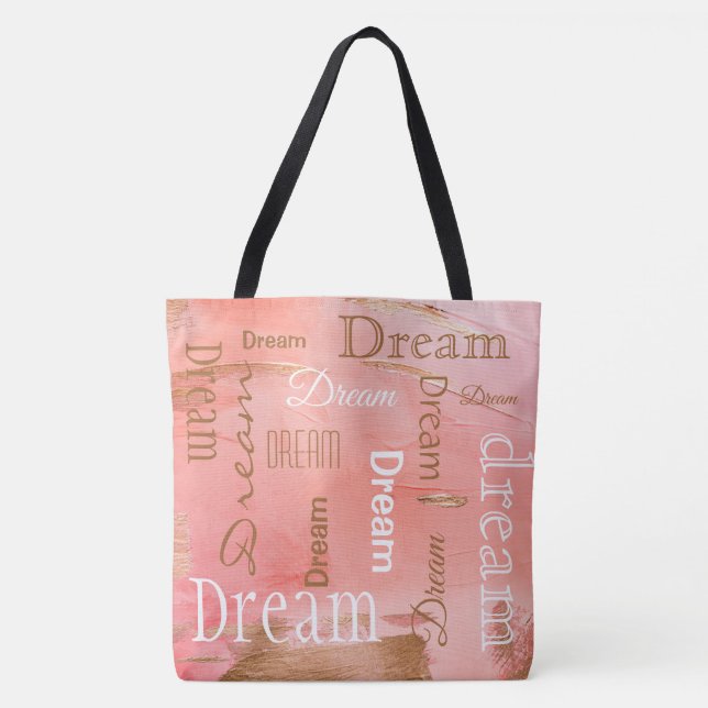 Tote Bag Dream Gold Rose Blush Typographie Script Aquarelle (Devant)