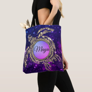 Tote Bag Dreamy Gold Shimmery Sea Turtle