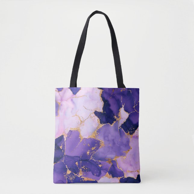 Tote Bag Dreamy Lavender alcohol inks and gold (Devant)