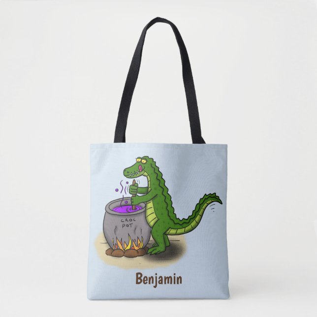 Tote Bag Drôle alligator vert cuisine dessin animé (Devant)