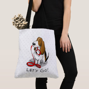 Tote Bag Drôle Allons-y ! Promenade Basset Hound (tri-coule