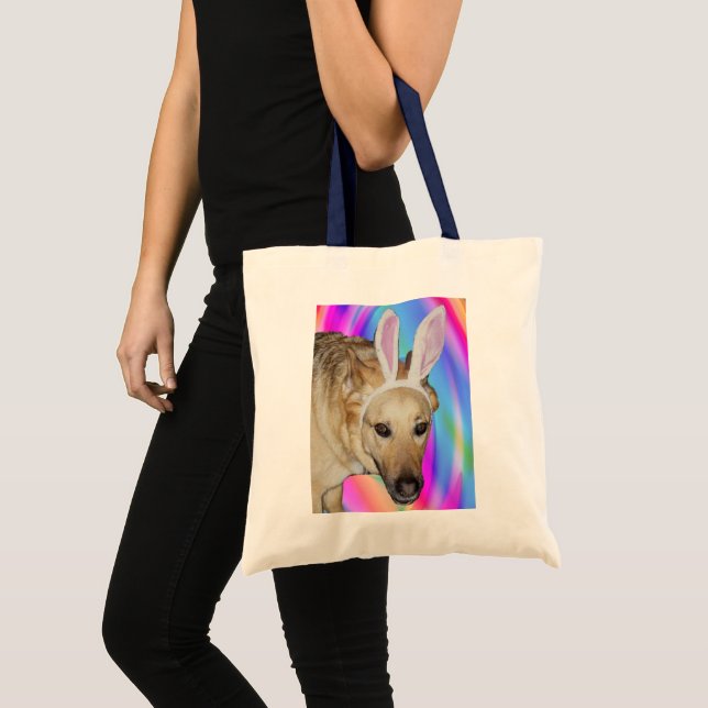 Tote Bag Drôle Berger Allemand Chien & Oreilles Lapin Pâque (Devant (produit))