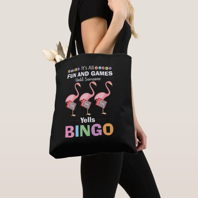 Tote Bag drôle Bingo rose flamand mot art (De près)