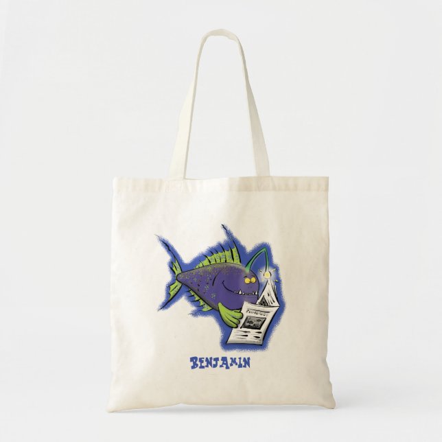 Tote Bag Drôle caricature de poisson de pêcheur (Devant)