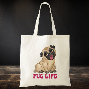 Tote Bag Drôle Carlin Vie Cartoon Chiot Amoureux des chiens