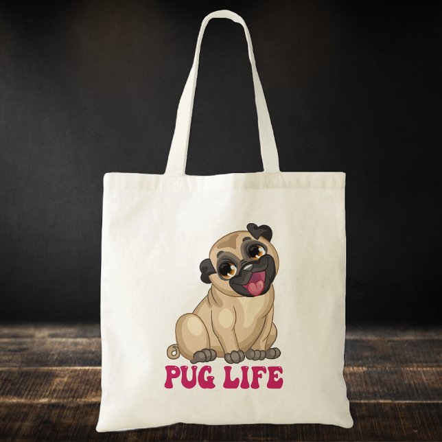Tote Bag Drôle Carlin Vie Cartoon Chiot Amoureux des chiens (Créateur téléchargé)