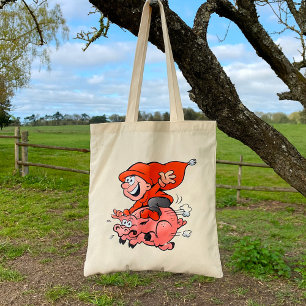Tote Bag Drôle Cartoon Gnome équitation Flying Pig
