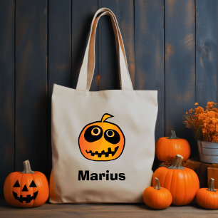 Tote Bag Drôle Carved Orange Halloween Citrouille Nom du vi