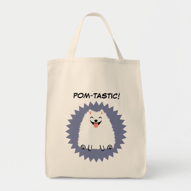 Tote Bag Drôle Chien caricature Poméranien blanc (Devant)