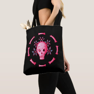 Tote Bag Drôle Crâne rose Halloween Whimsigoth