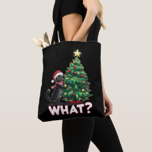 Tote Bag Drôle de chat noir à Noël arbre de Noël