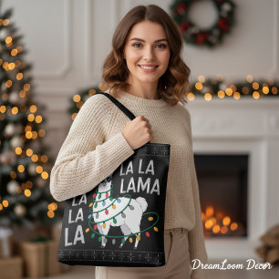 Tote Bag Drôle de Fa La La Lama Noël Pull de Noël Noir Ugly