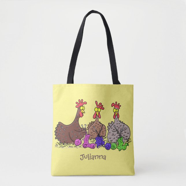 Tote Bag Drôle dessin animé de poulets de tricot (Devant)