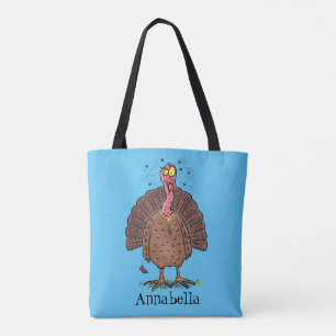 Tote Bag Drôle dinde marron de la ferme avec des mouches de