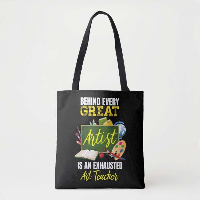 Tote Bag Drôle enseignant d'art épuisé retour à l'école (Devant)