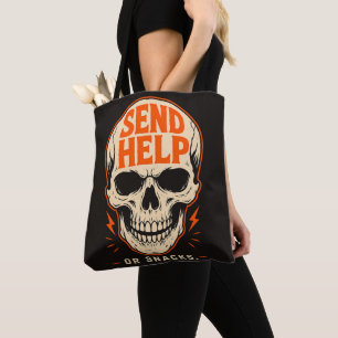 Tote Bag Drôle Envoyez de l'aide ou des collations Crâne Ré