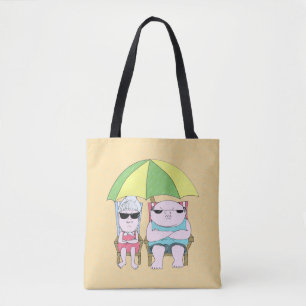 Tote Bag Drôle Grumpy Couple à la plage en Art de la pluie
