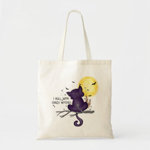 Tote Bag Drôle Halloween Chat noir et Lune magique