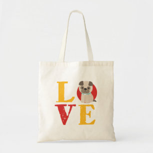 Tote Bag Drôle J'Aime Le Carlin J'Aime Mon Chien Coeur Amou